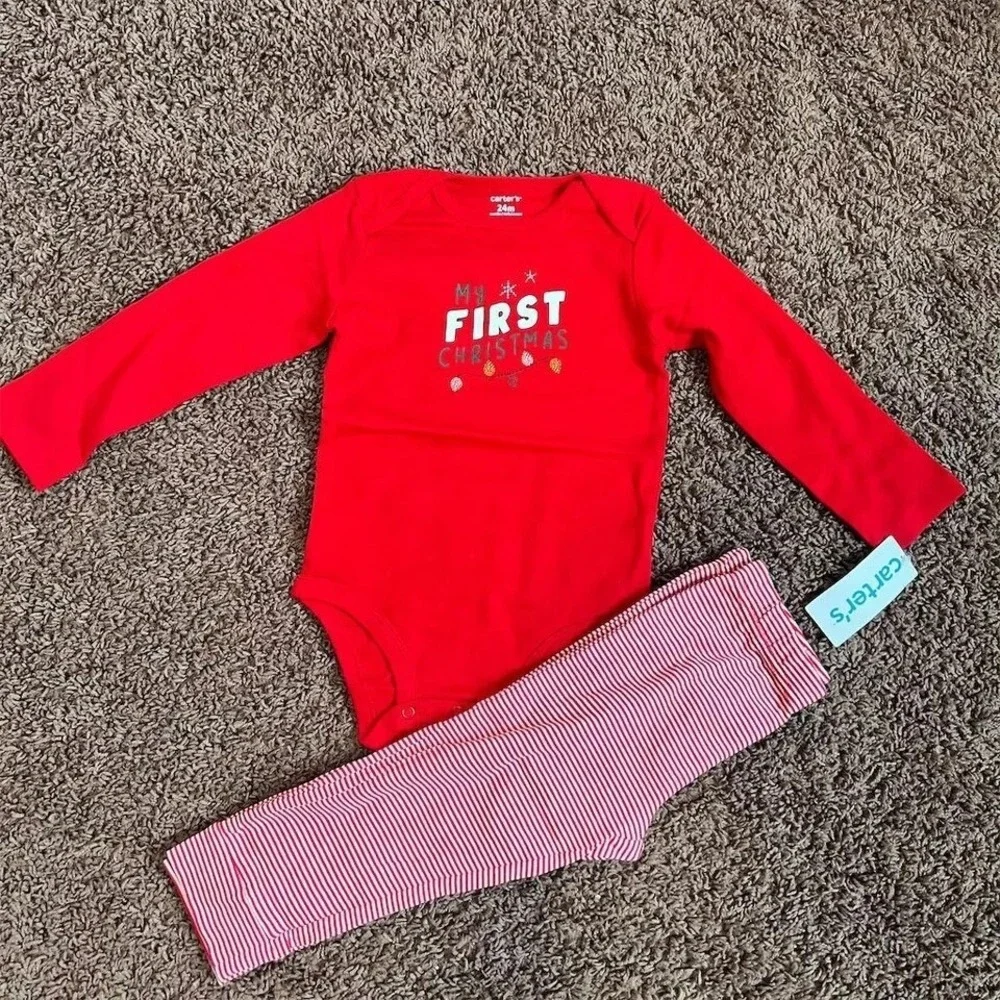 Carter's Unisex Red Pajama Set My First Christmas Size 24 Months NWT‎